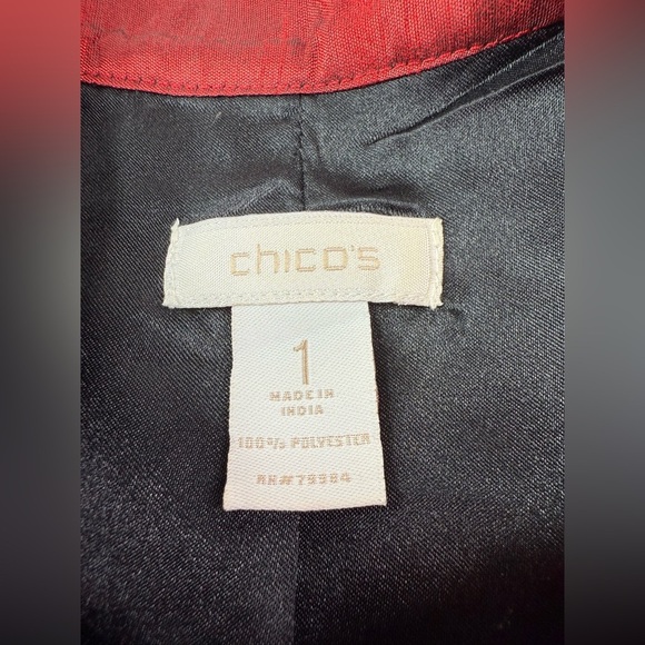 Chicos Silk Look Dress Jacket Ribbon Sequins Terracotta Red Hidden Buttons Sz 8 - Picture 4 of 6